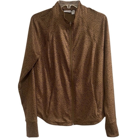 Athleta Women's Large Animal Print Salutation Jacket Brown Long Sleeve - Picture 1 of 11